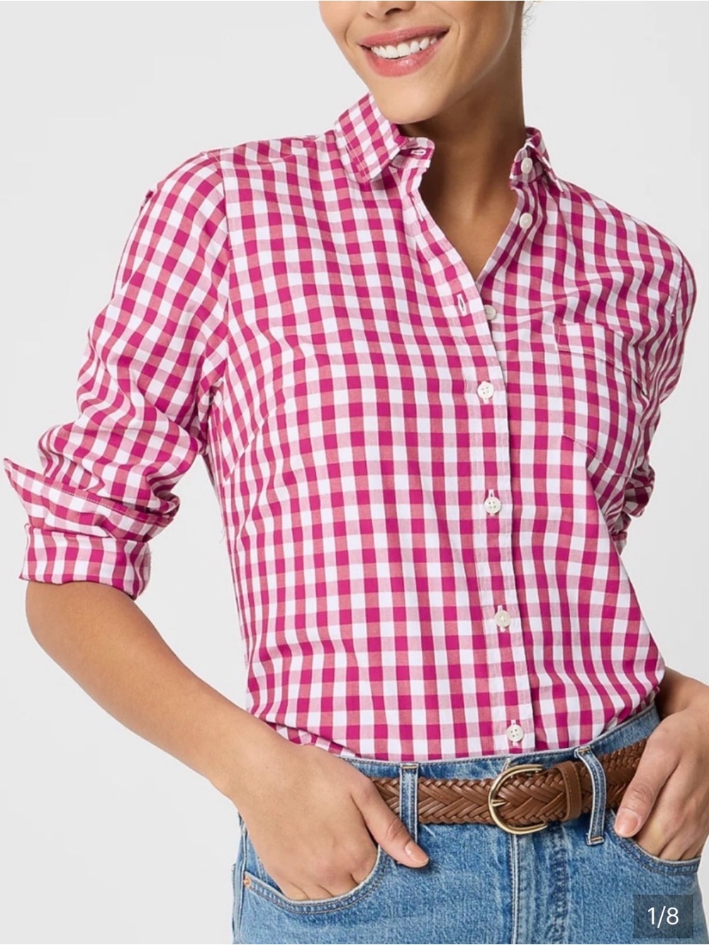 J Crew Pink NWT Gingham Button-Down Shirt